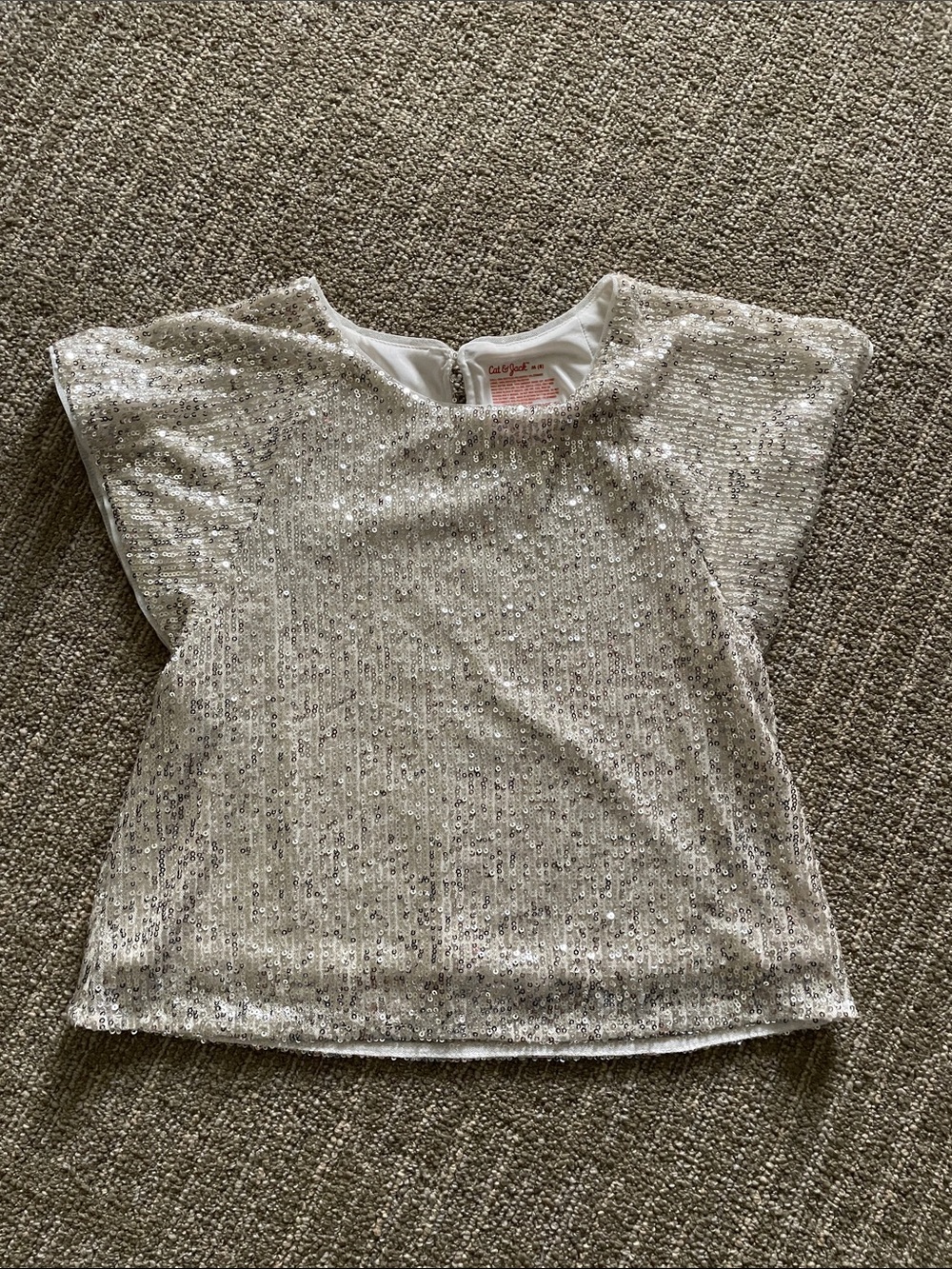 Cat & Jack Silver Sequin Short Sleeve Top